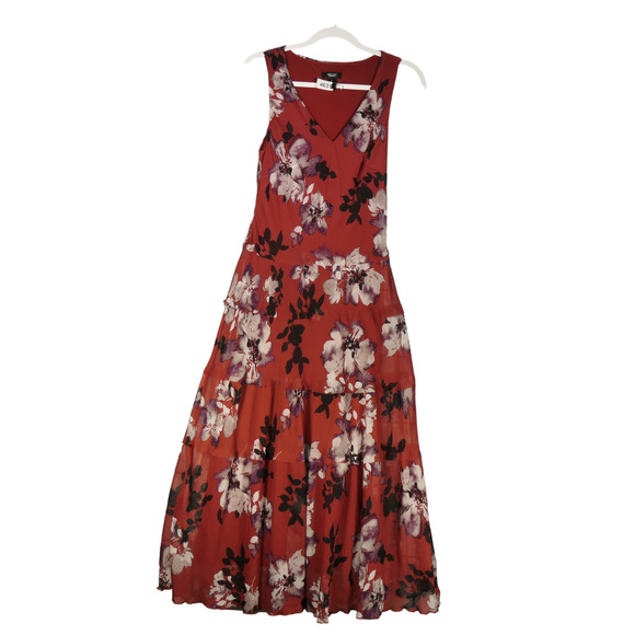 Simply Vera Wang Maxi Dress Womens Small Brown Sheer Lined Boho Peasant Light - Picture 1 of 6